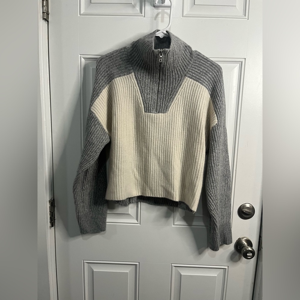 RAG & BONE
Pierce Colorblock Rib Cashmere Boxy Fit Knit Half Zip Sweater Gray XS - Picture 4 of 13